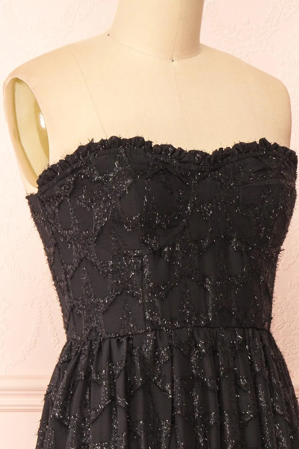Elspeth | Star Pattern Black Strapless Midi Dress