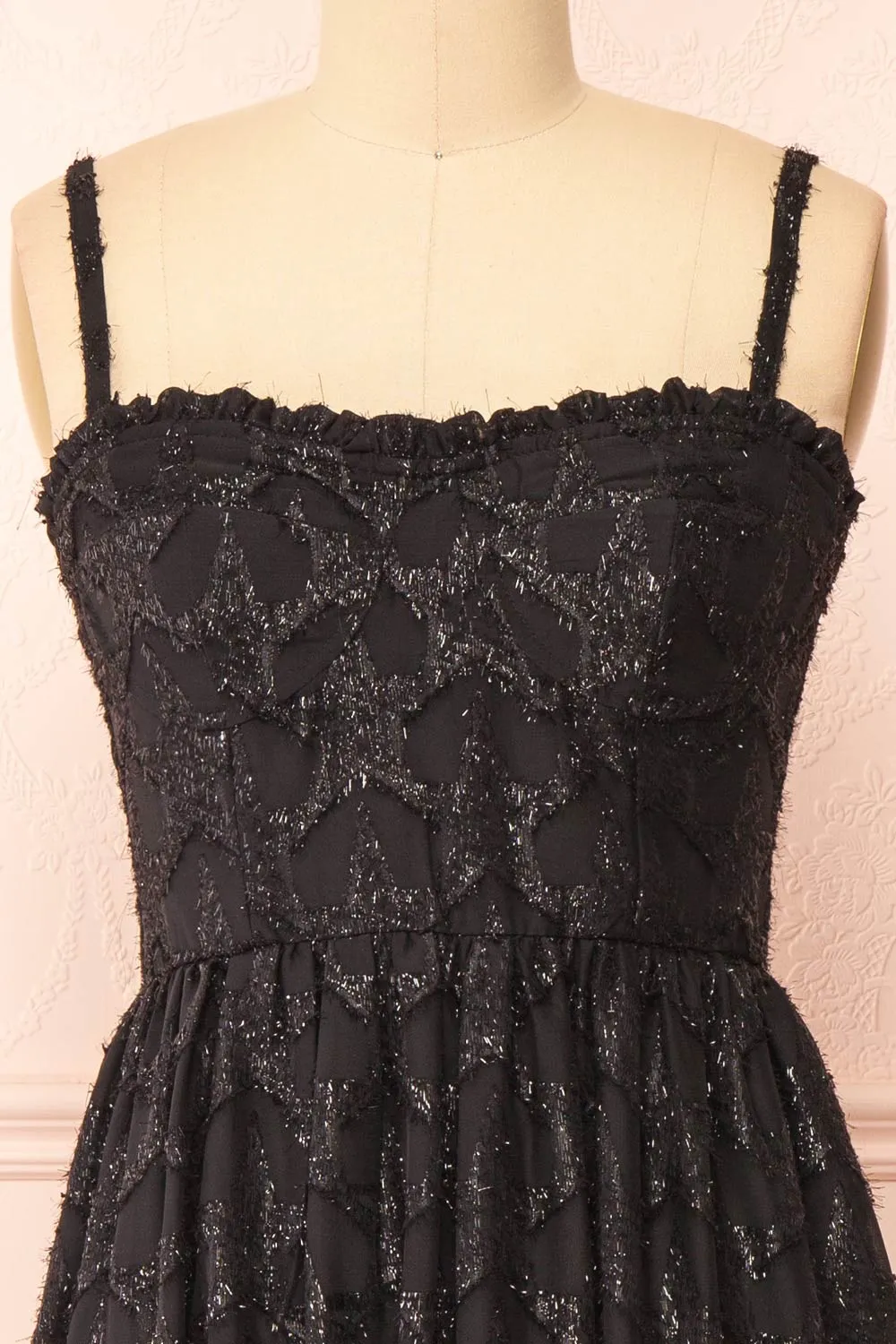 Elspeth | Star Pattern Black Strapless Midi Dress