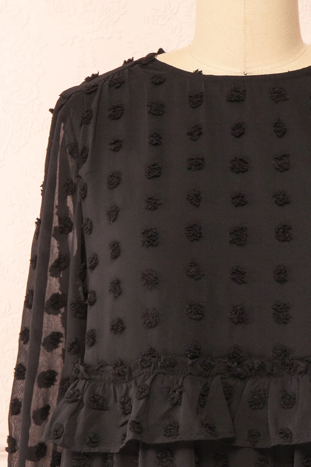 Elyris | Black Loose Dotted Short Dress