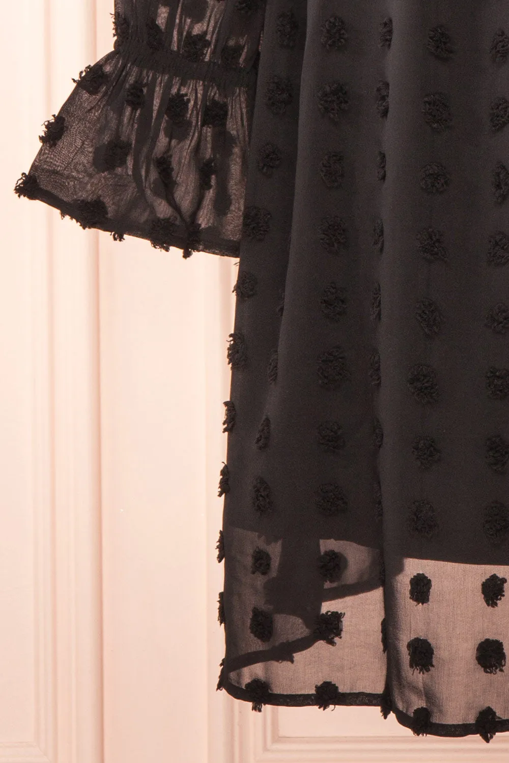 Elyris | Black Loose Dotted Short Dress
