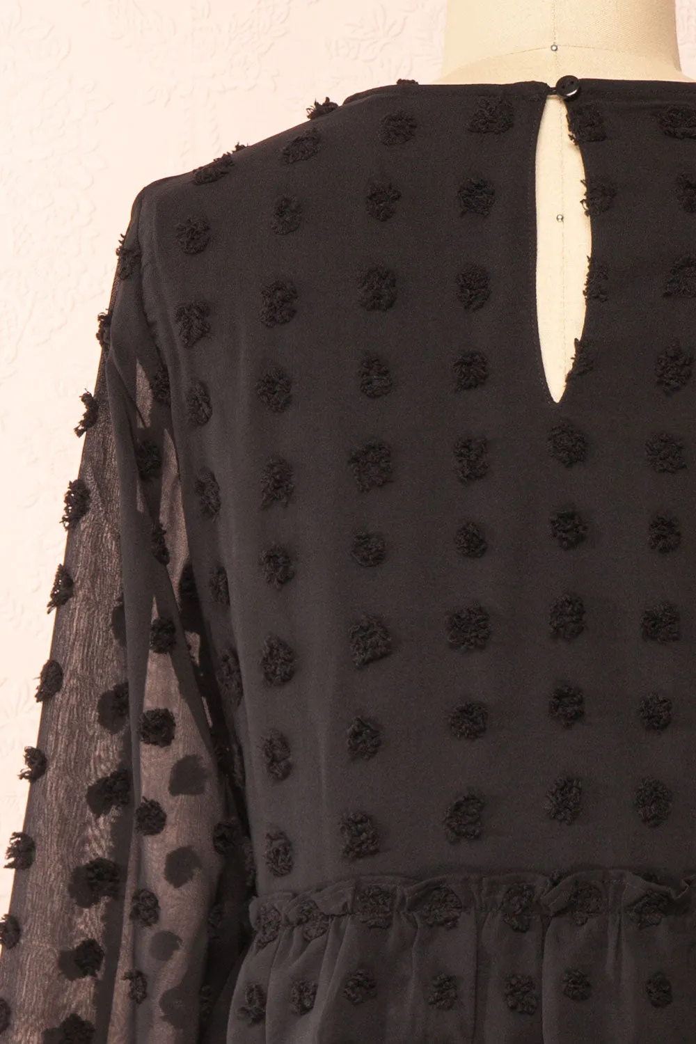 Elyris | Black Loose Dotted Short Dress