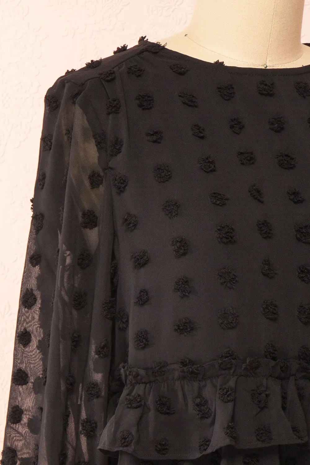 Elyris | Black Loose Dotted Short Dress