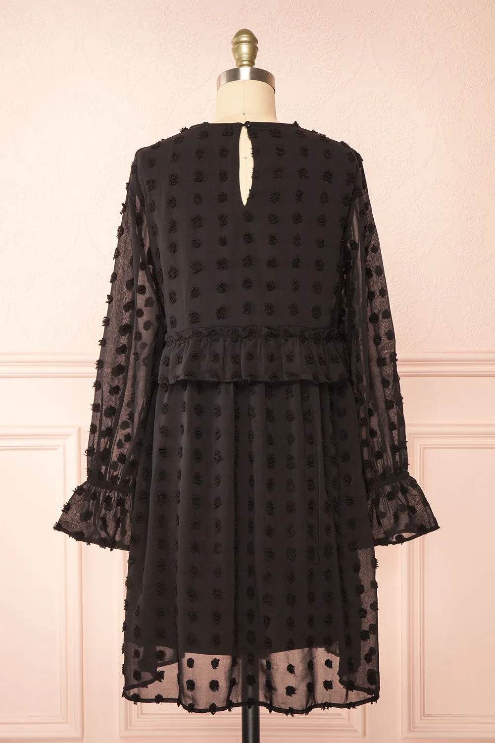 Elyris | Black Loose Dotted Short Dress