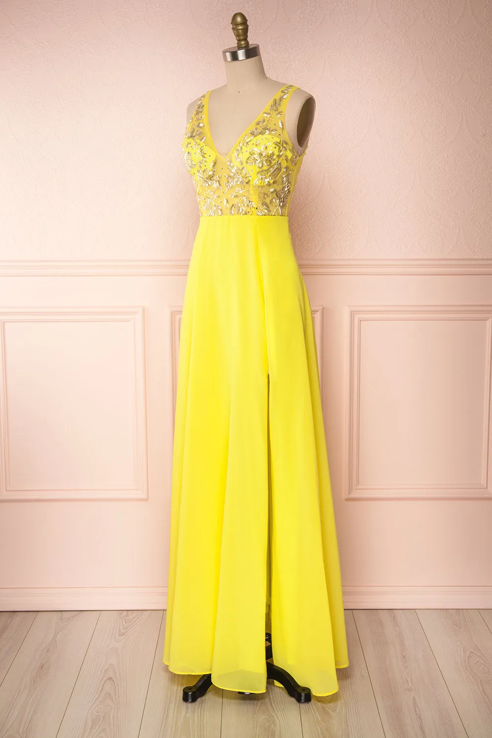 Esther Yellow | Maxi Prom Dress with Slit