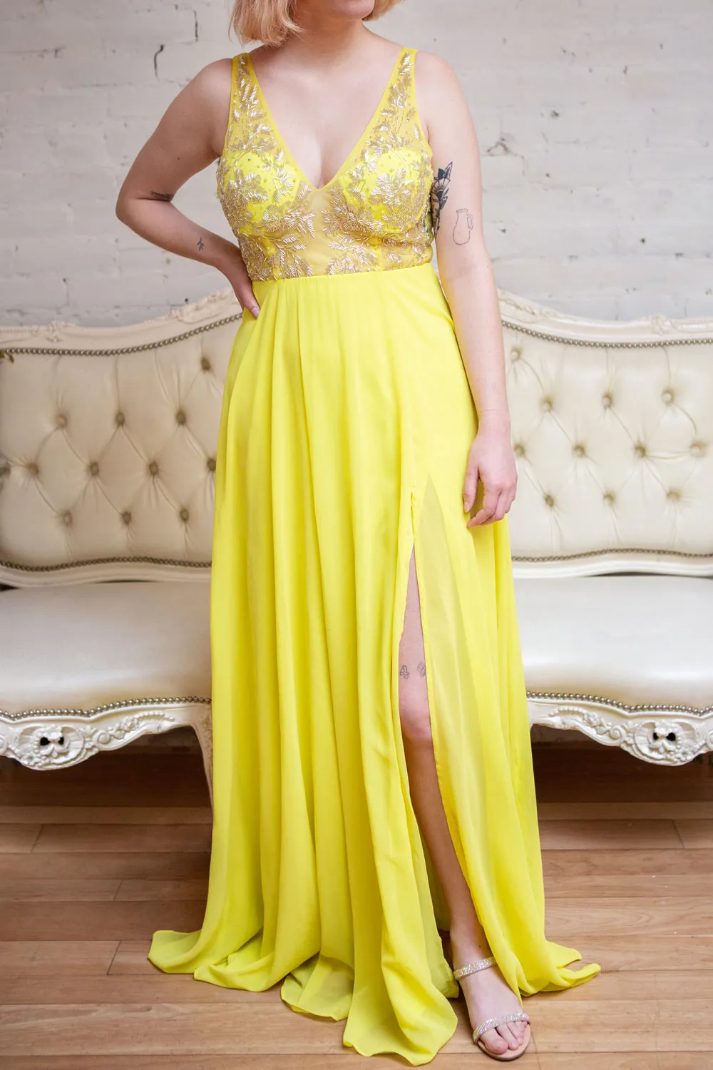 Esther Yellow | Maxi Prom Dress with Slit
