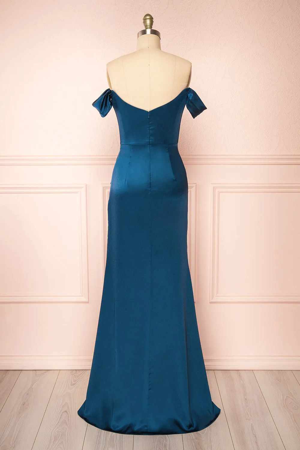 Evolet Navy | Off-Shoulder Corset Maxi Dress