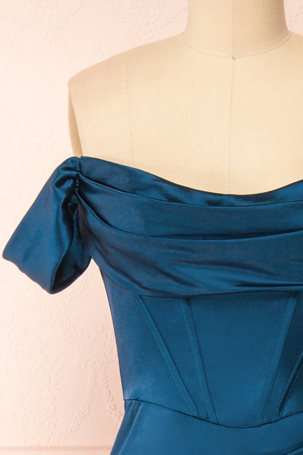 Evolet Navy | Off-Shoulder Corset Maxi Dress