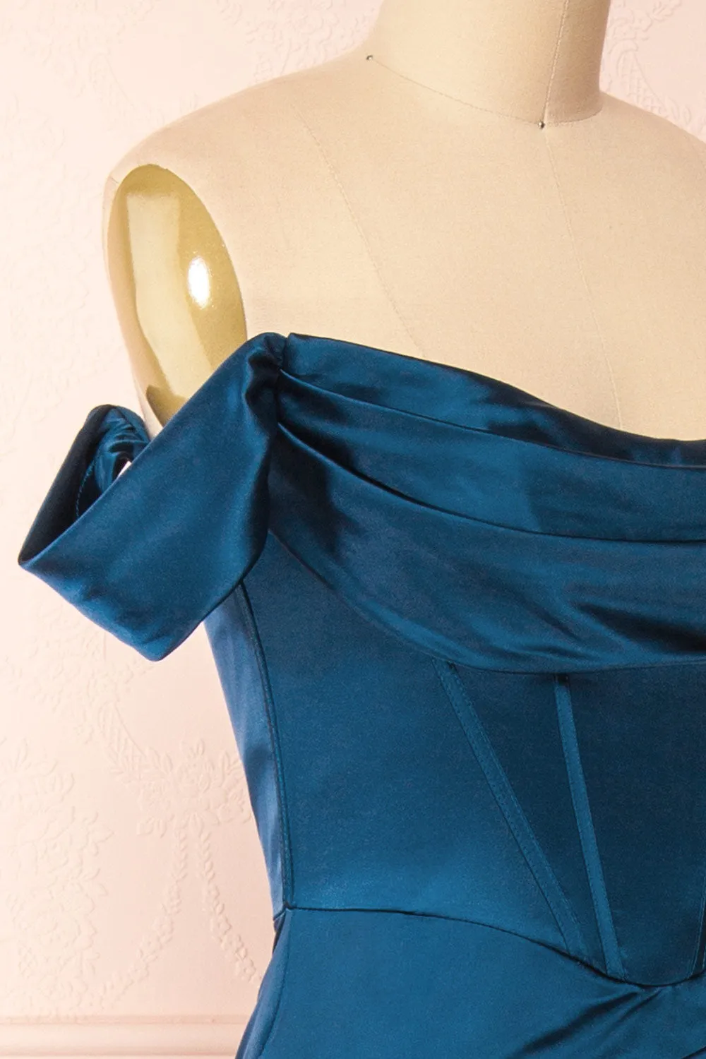 Evolet Navy | Off-Shoulder Corset Maxi Dress