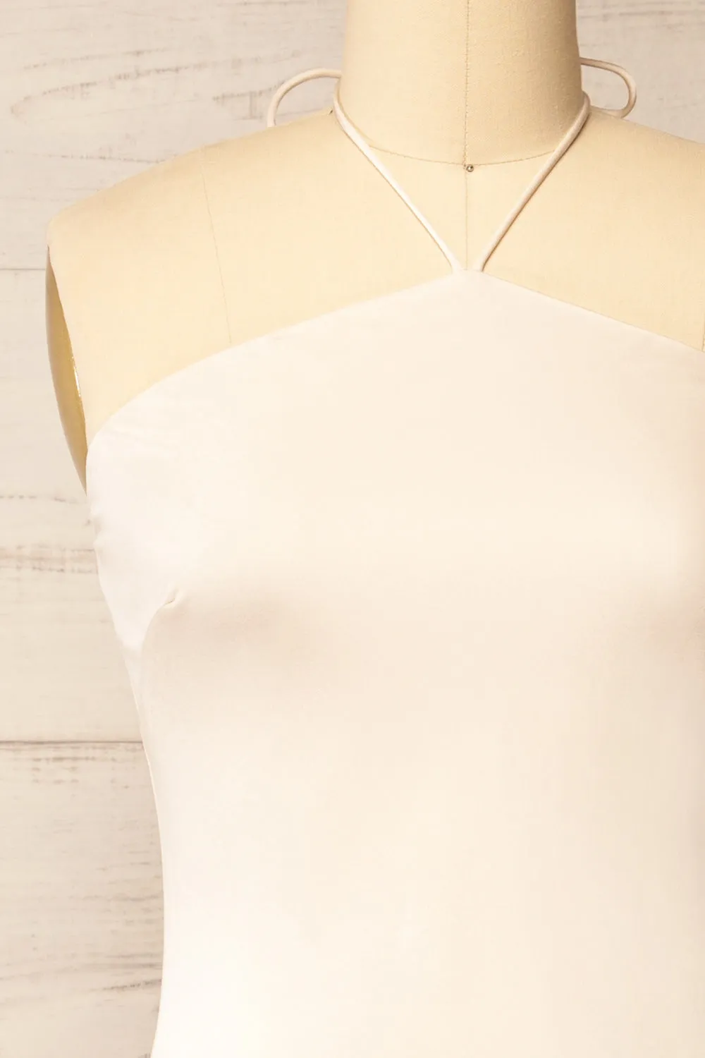 Fladnbury Beige | Satin Midi Halter Dress