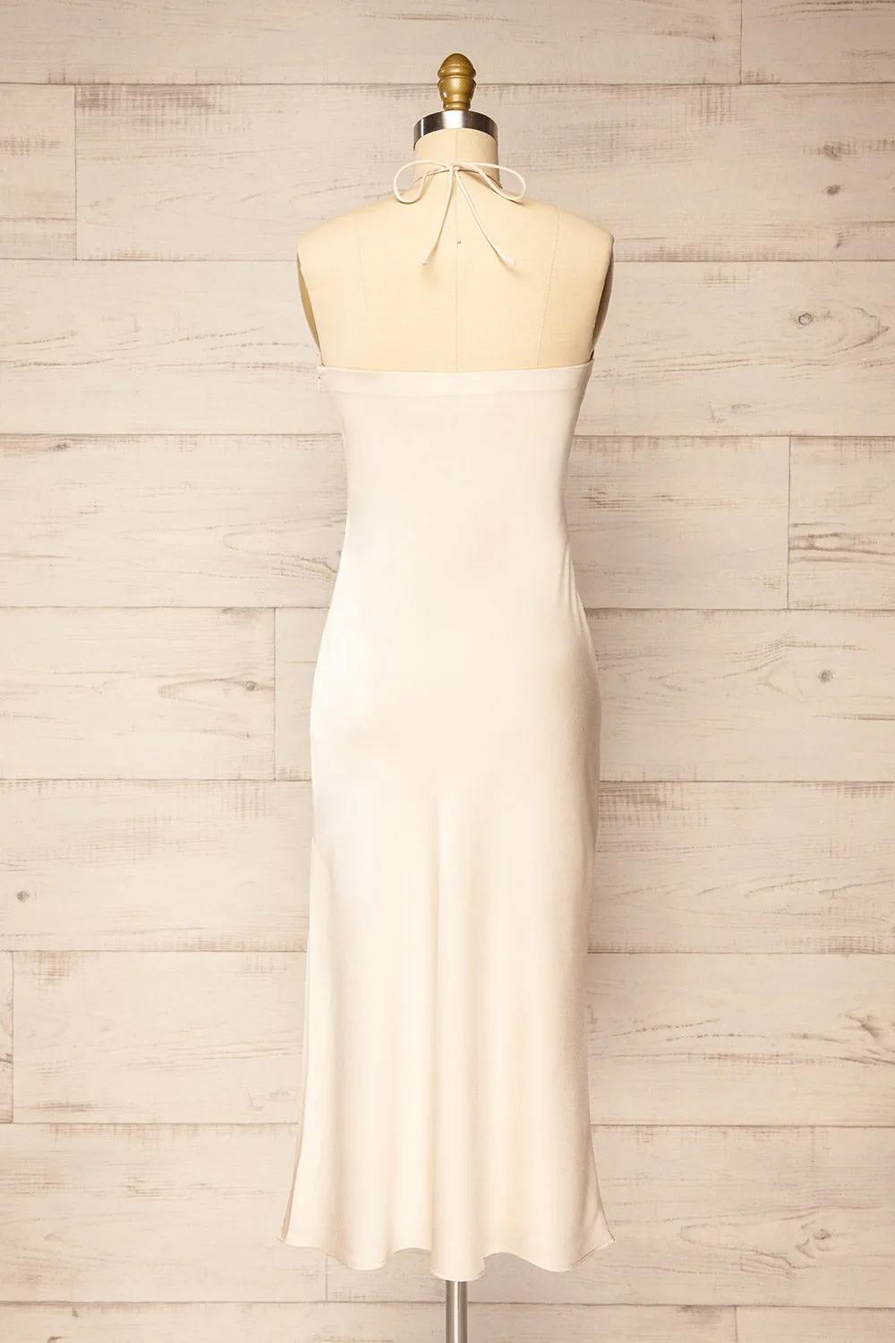 Fladnbury Beige | Satin Midi Halter Dress