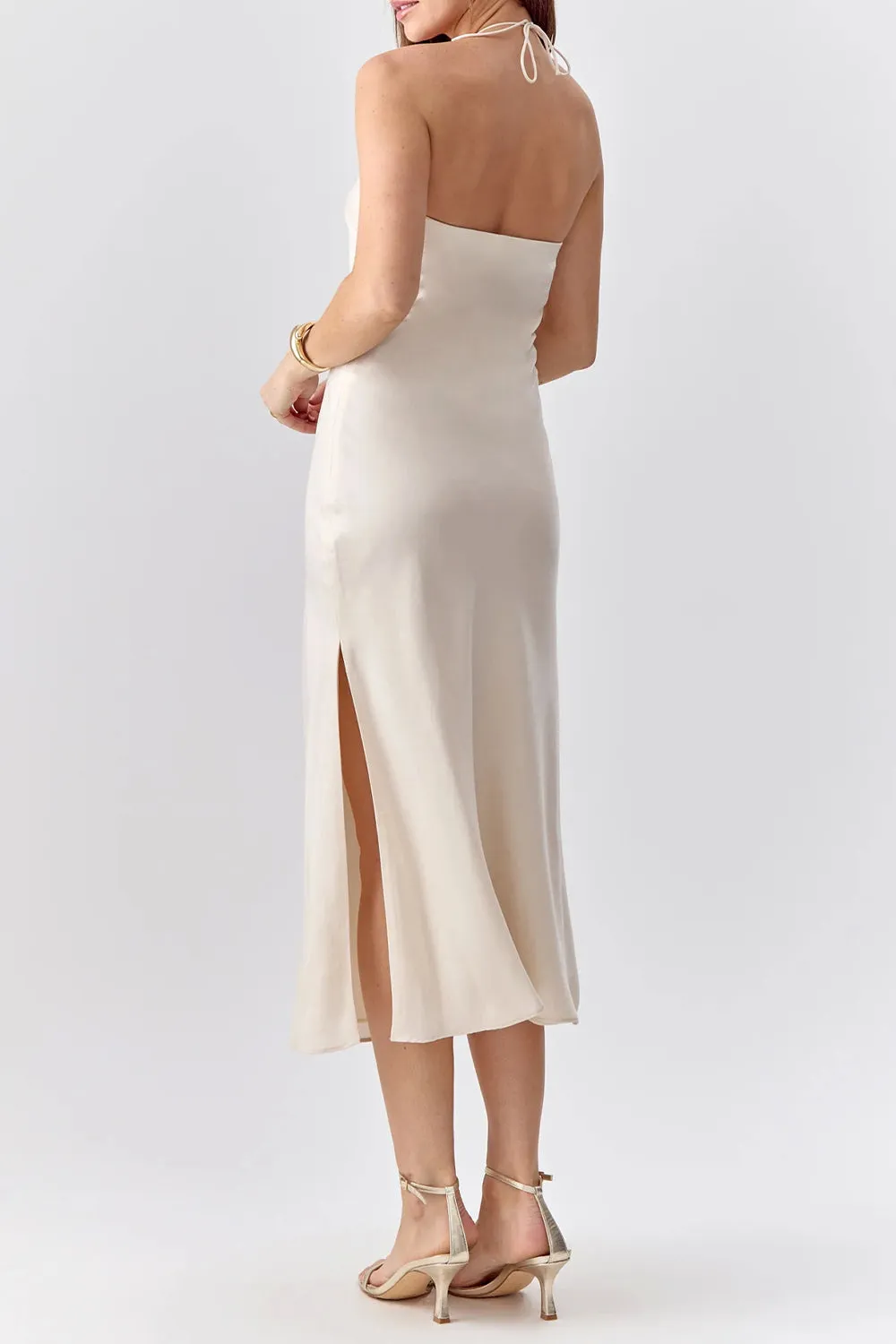 Fladnbury Beige | Satin Midi Halter Dress