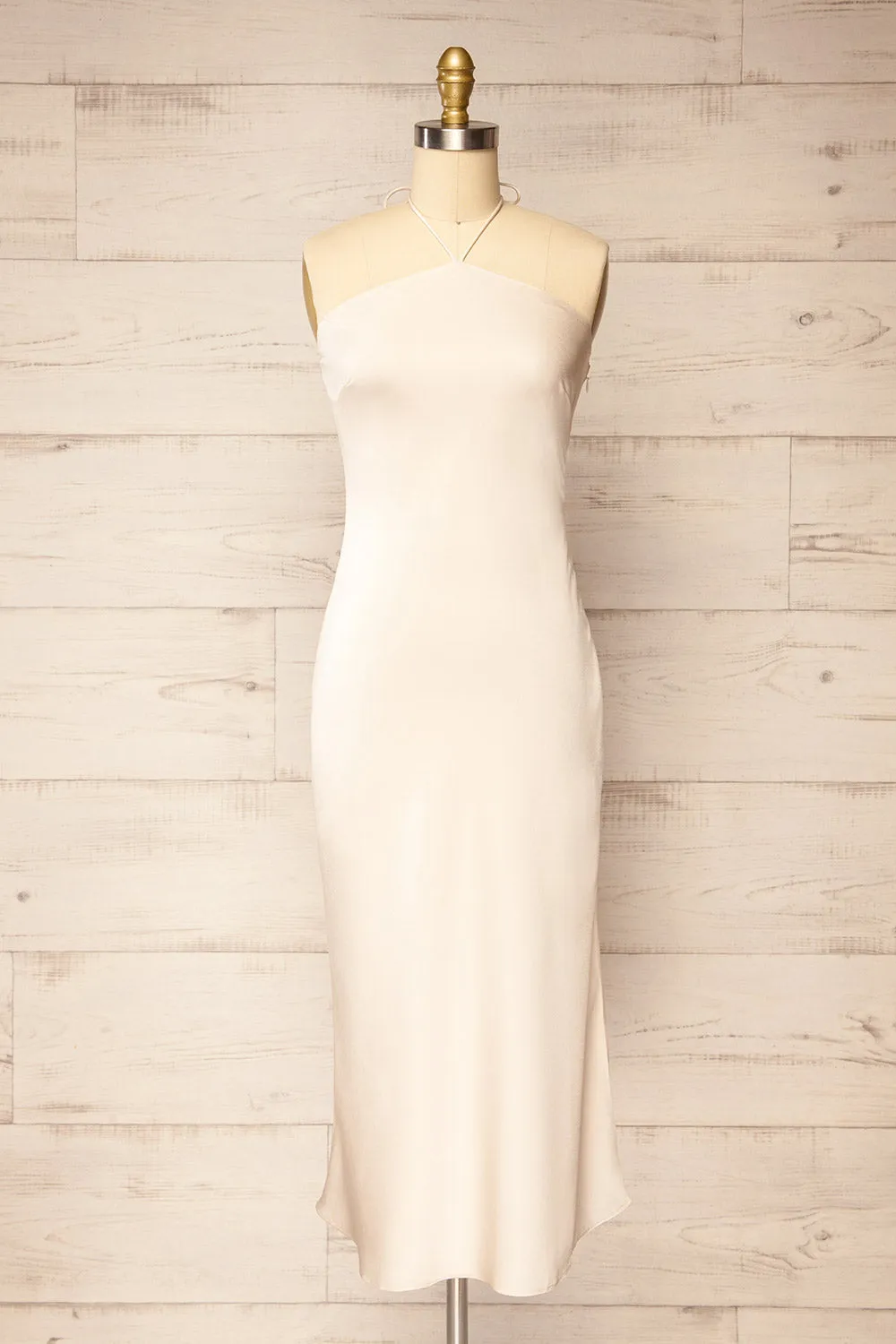 Fladnbury Beige | Satin Midi Halter Dress