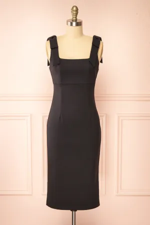 Gaile Black | Shoulder Tie Midi Dress