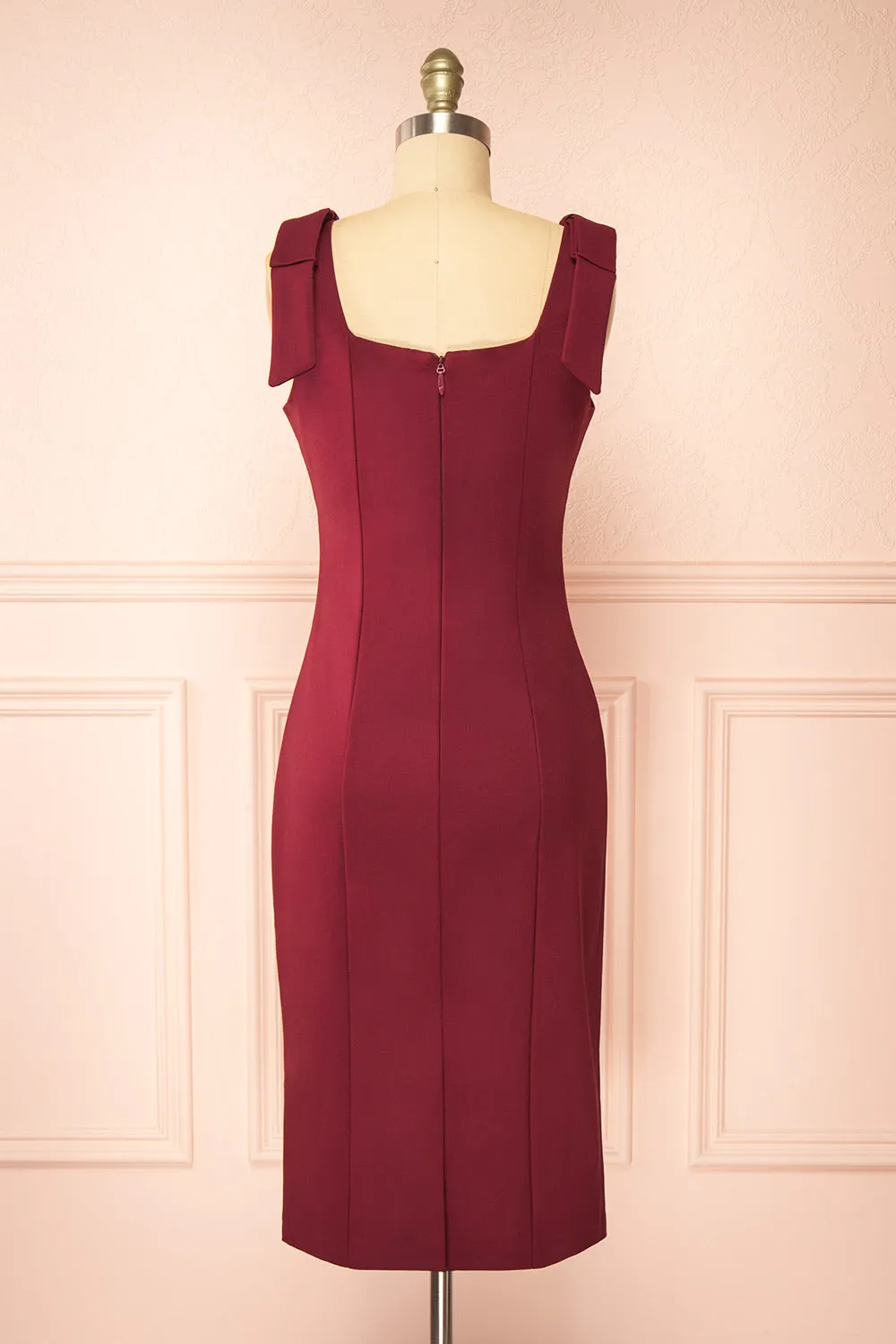 Gaile Burgundy | Shoulder Tie Midi Dress