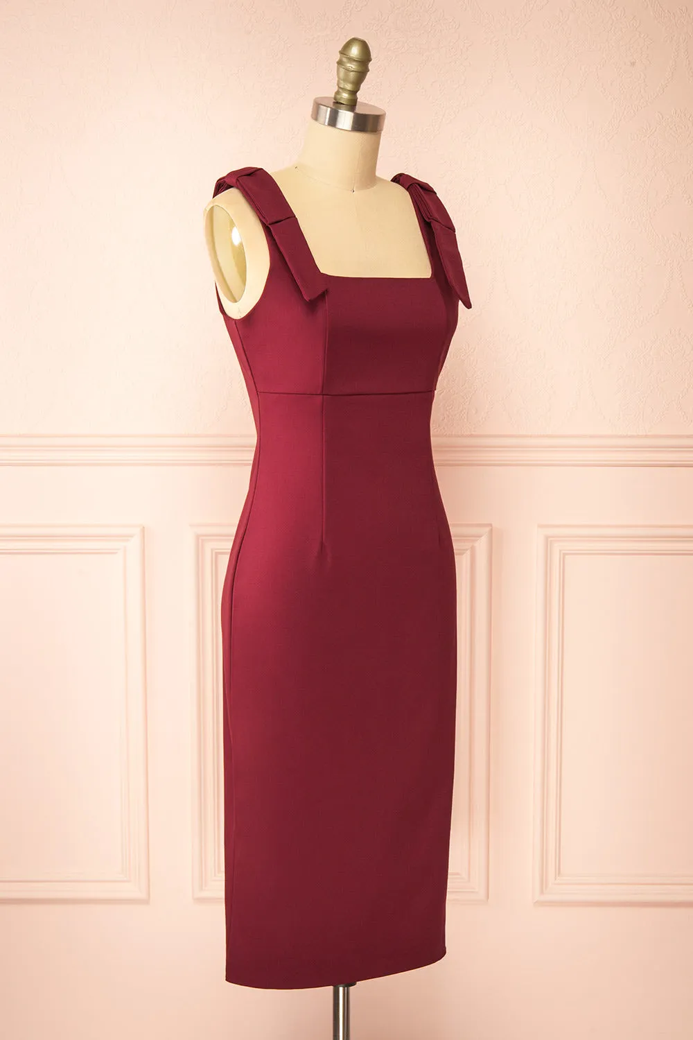 Gaile Burgundy | Shoulder Tie Midi Dress