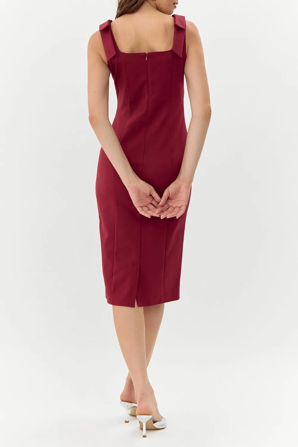 Gaile Burgundy | Shoulder Tie Midi Dress