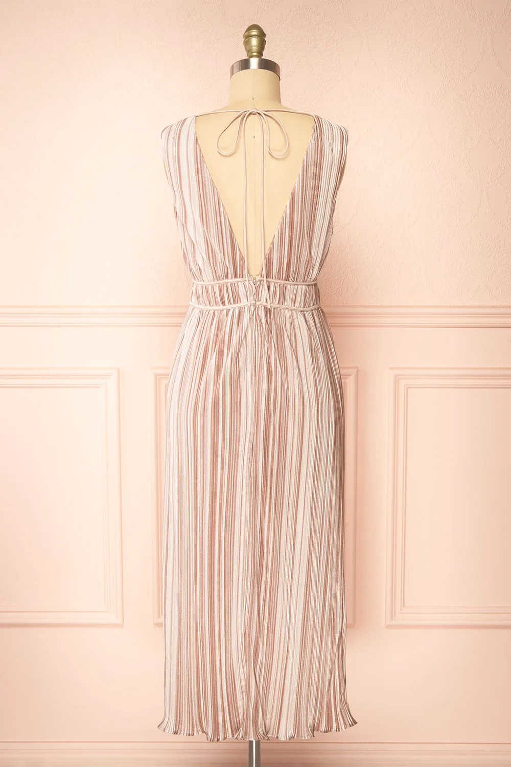 Gloriane | Pleated Beige Multi-Tone Dress w/ Slit