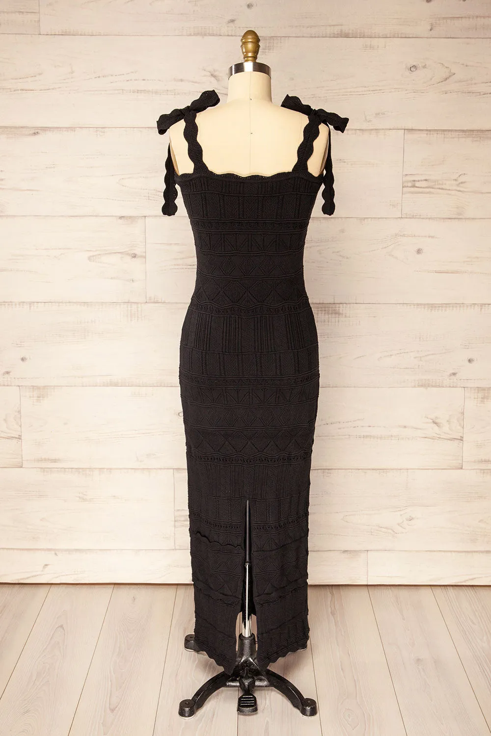 Hebi Black | Long Openwork Knit Dress