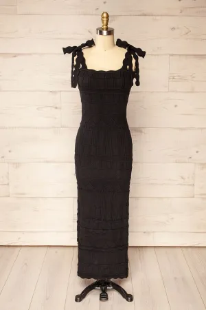 Hebi Black | Long Openwork Knit Dress