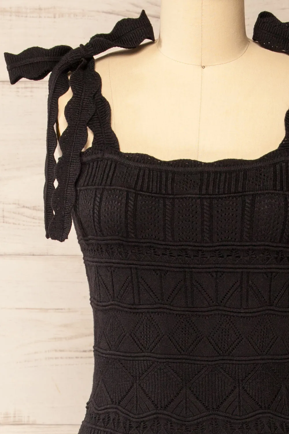 Hebi Black | Long Openwork Knit Dress