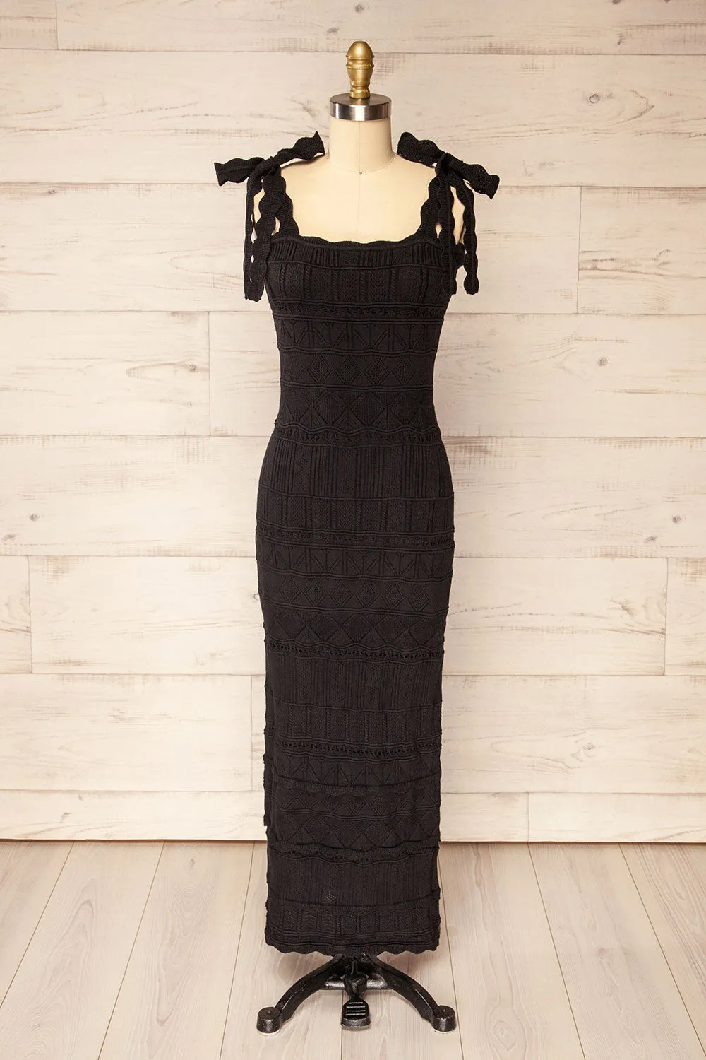 Hebi Black | Long Openwork Knit Dress