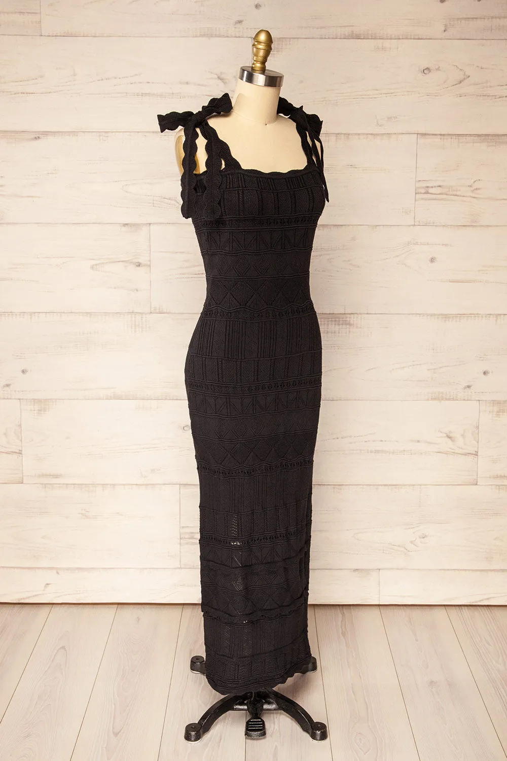 Hebi Black | Long Openwork Knit Dress