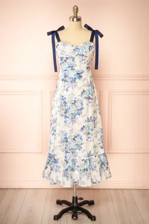 Hoonji | Floral Midi Dress w/ Tie Straps