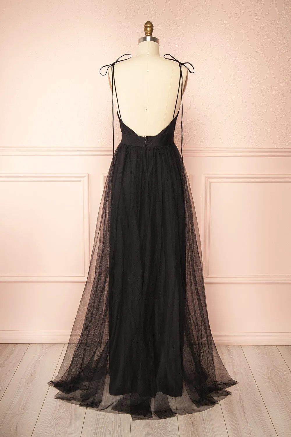 Hyedi Black | Tulle Gown with Plunging Neckline
