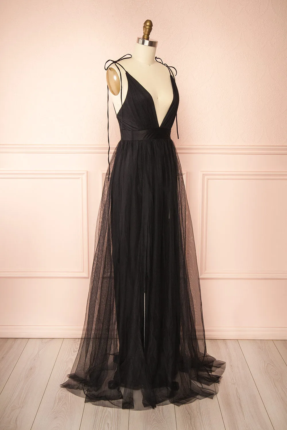 Hyedi Black | Tulle Gown with Plunging Neckline