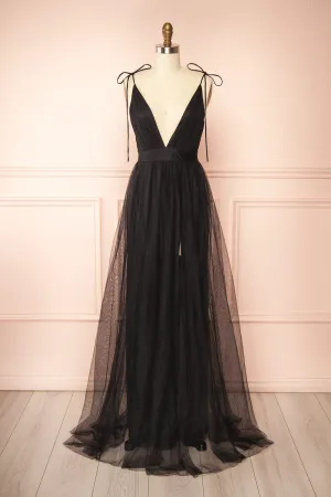 Hyedi Black | Tulle Gown with Plunging Neckline