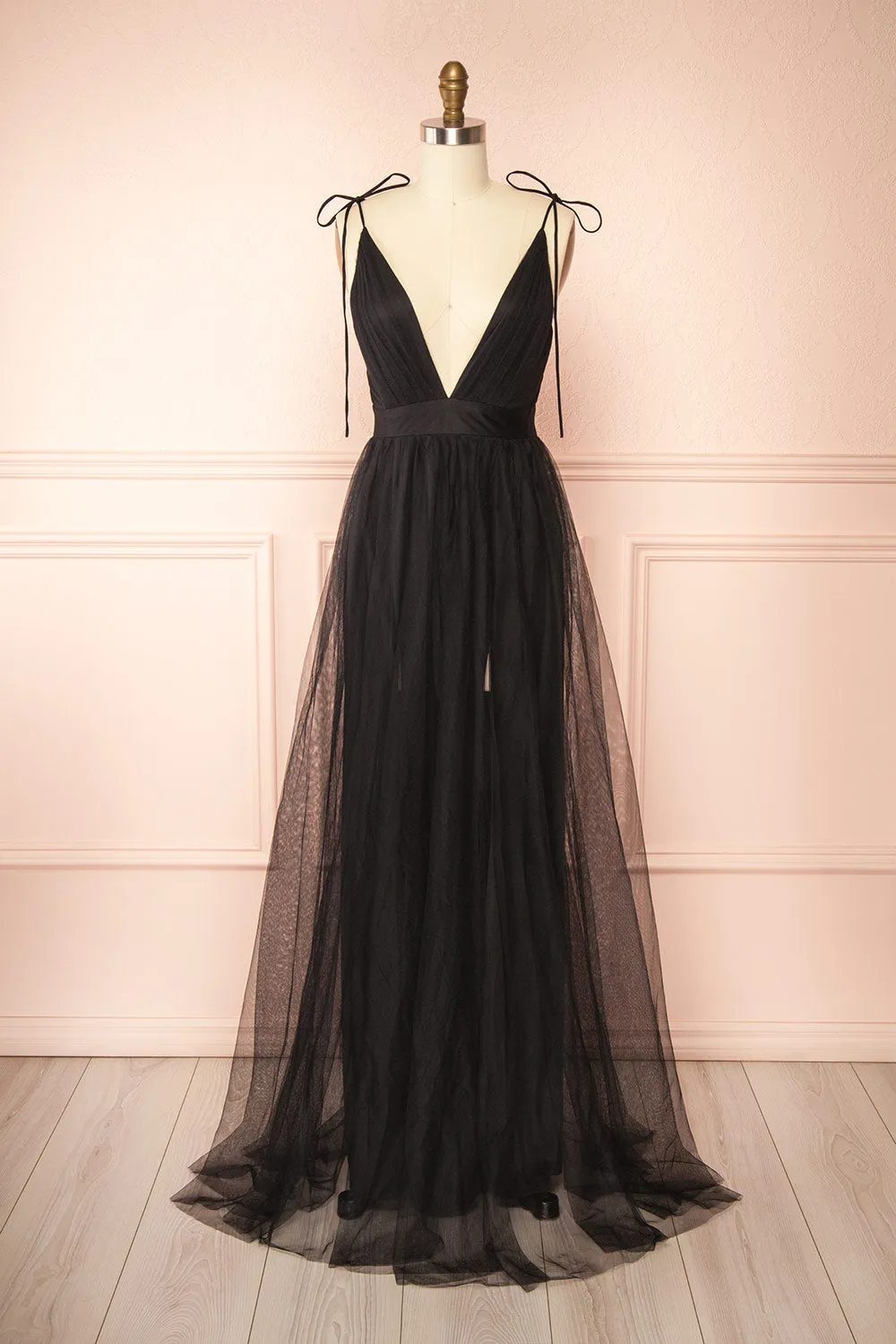 Hyedi Black | Tulle Gown with Plunging Neckline