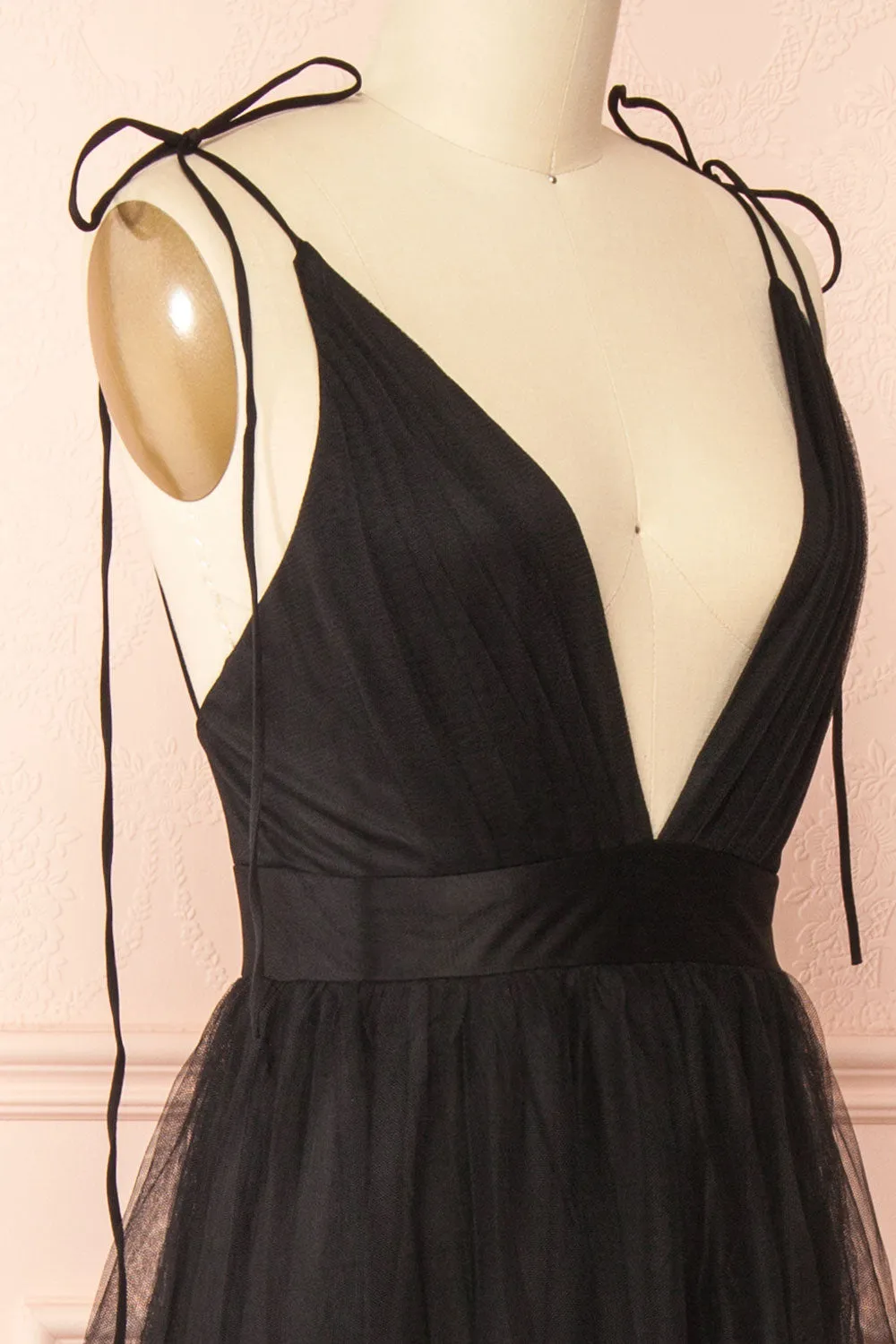 Hyedi Black | Tulle Gown with Plunging Neckline