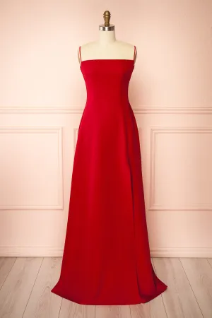 Izabella Red | A-line Maxi Dress w/ Open Back