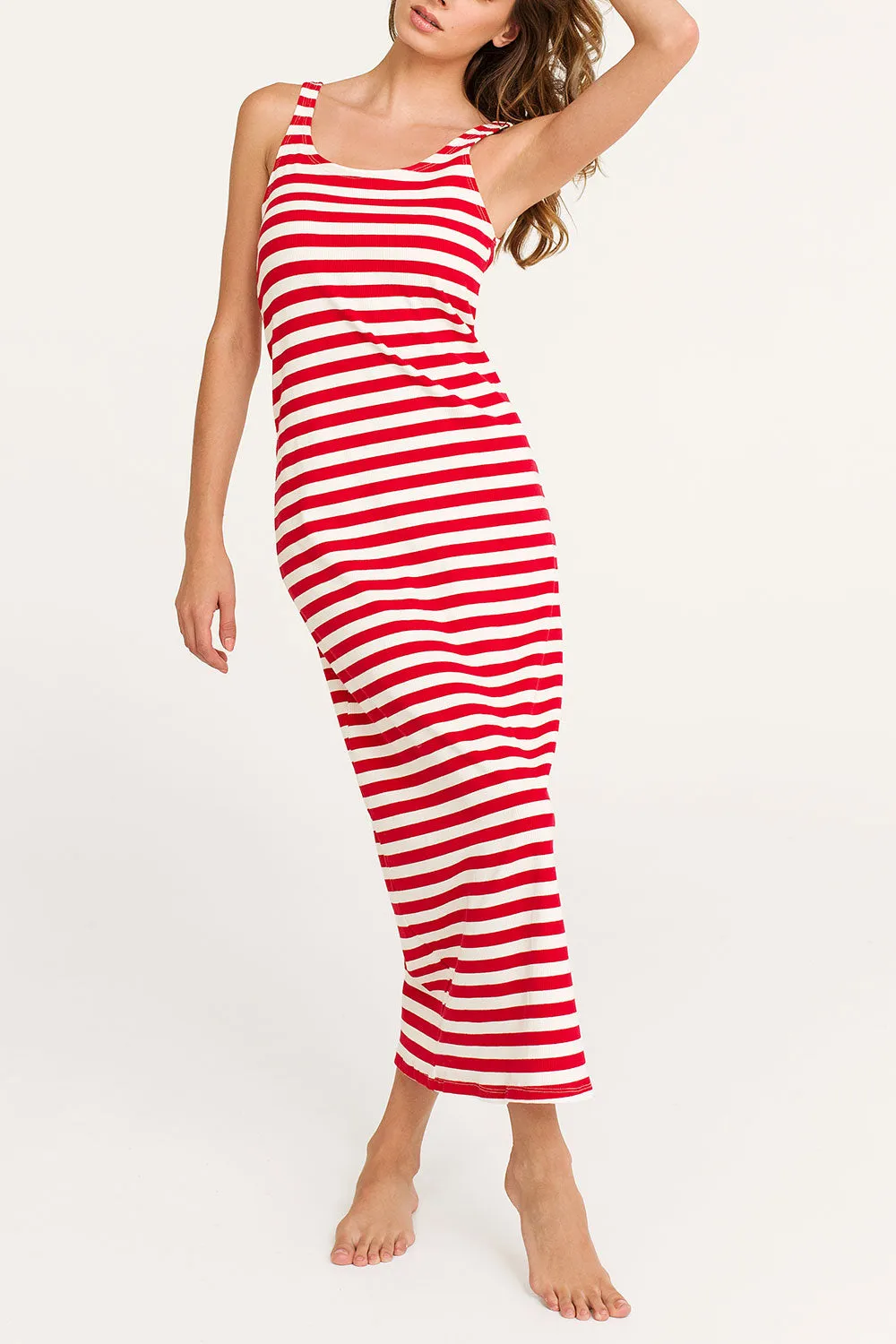 Jahda Red Stripes | Fitted Maxi Dress with Slit | Dailystory