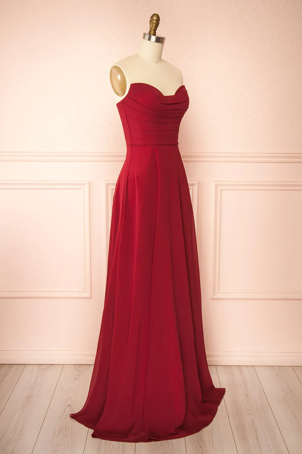 Janie Burgundy | Chiffon Maxi Dress w/ Neck Scarf
