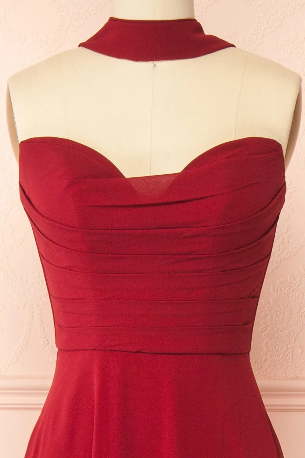 Janie Burgundy | Chiffon Maxi Dress w/ Neck Scarf