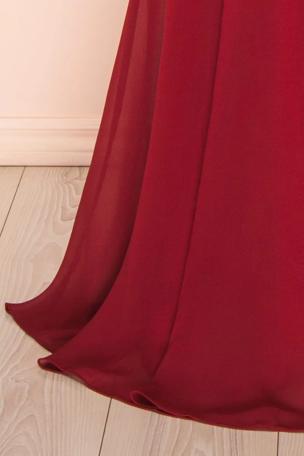 Janie Burgundy | Chiffon Maxi Dress w/ Neck Scarf