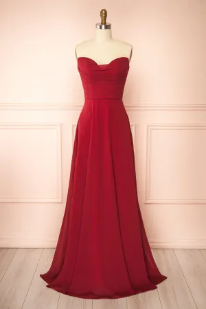 Janie Burgundy | Chiffon Maxi Dress w/ Neck Scarf