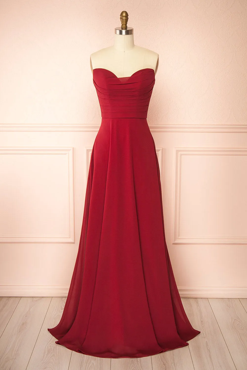 Janie Burgundy | Chiffon Maxi Dress w/ Neck Scarf