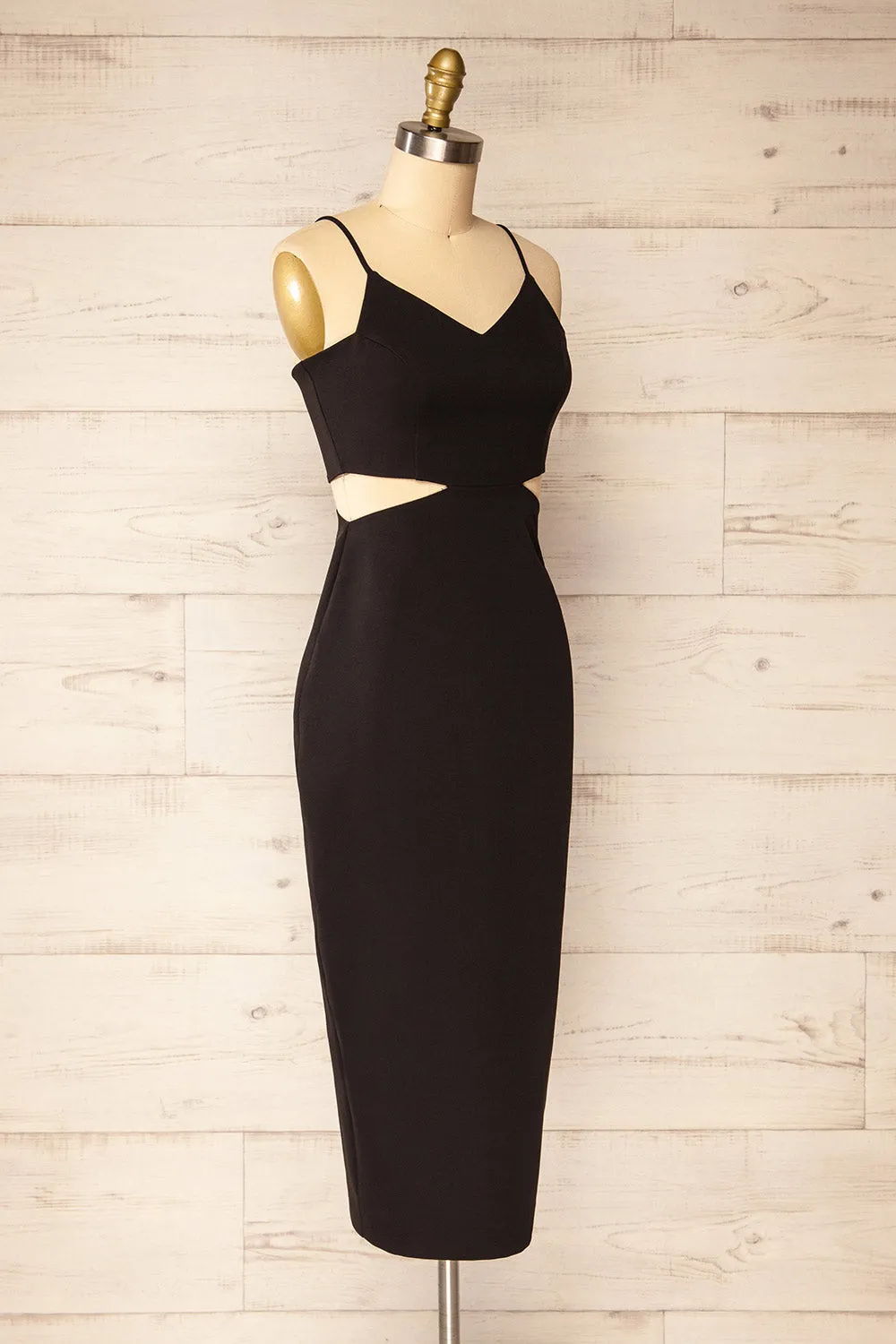 Komia Black | Fitted Midi Dress w/ Cut-Outs