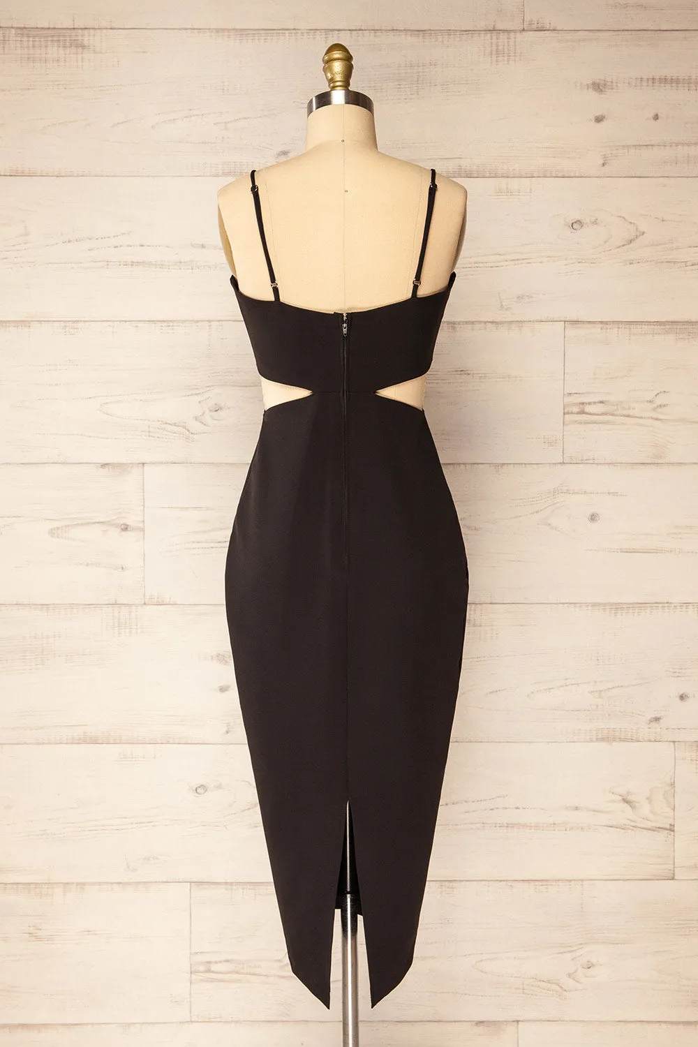 Komia Black | Fitted Midi Dress w/ Cut-Outs