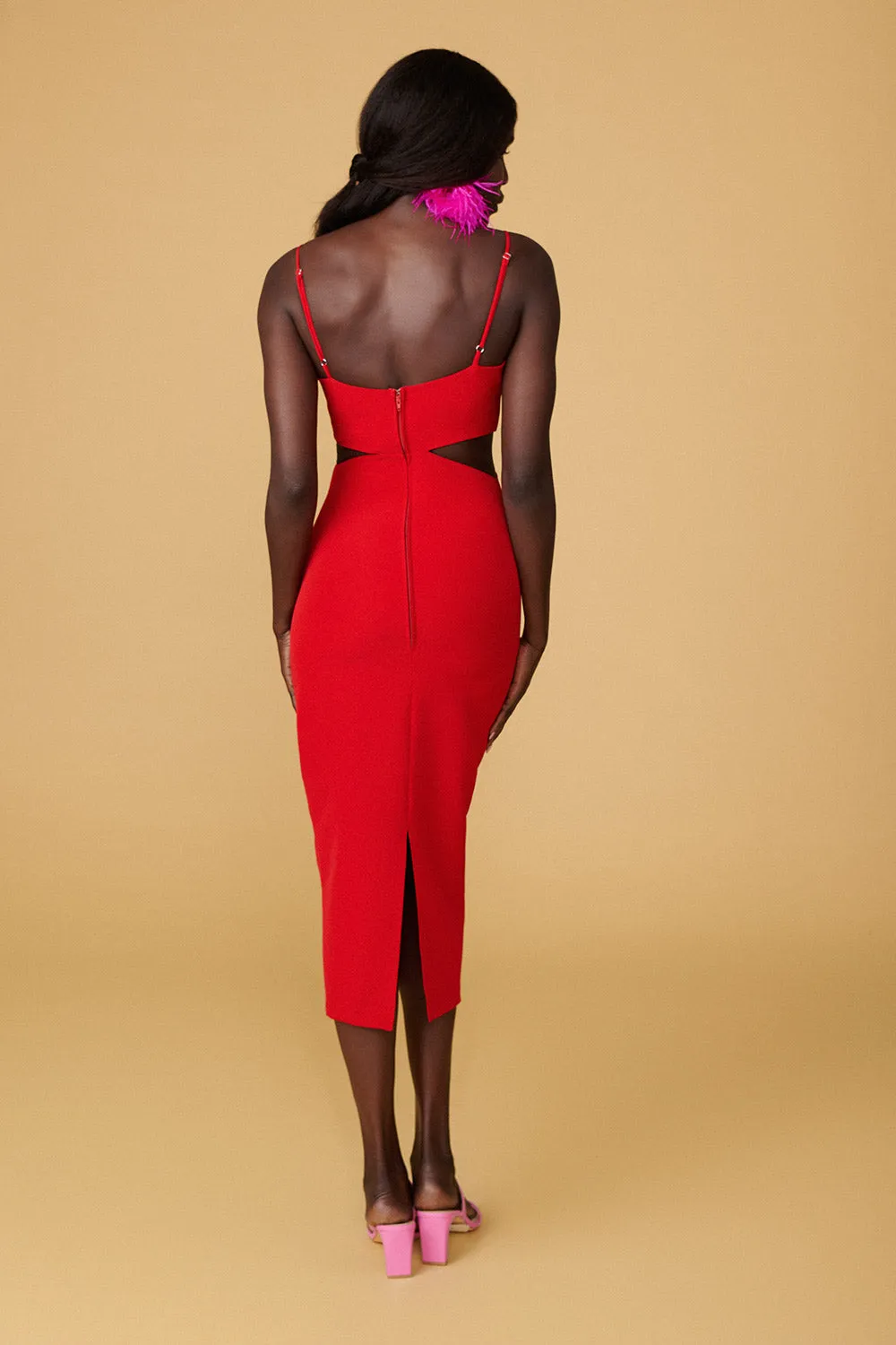 Komia Red | Fitted Midi Dress w/ Cut-Outs
