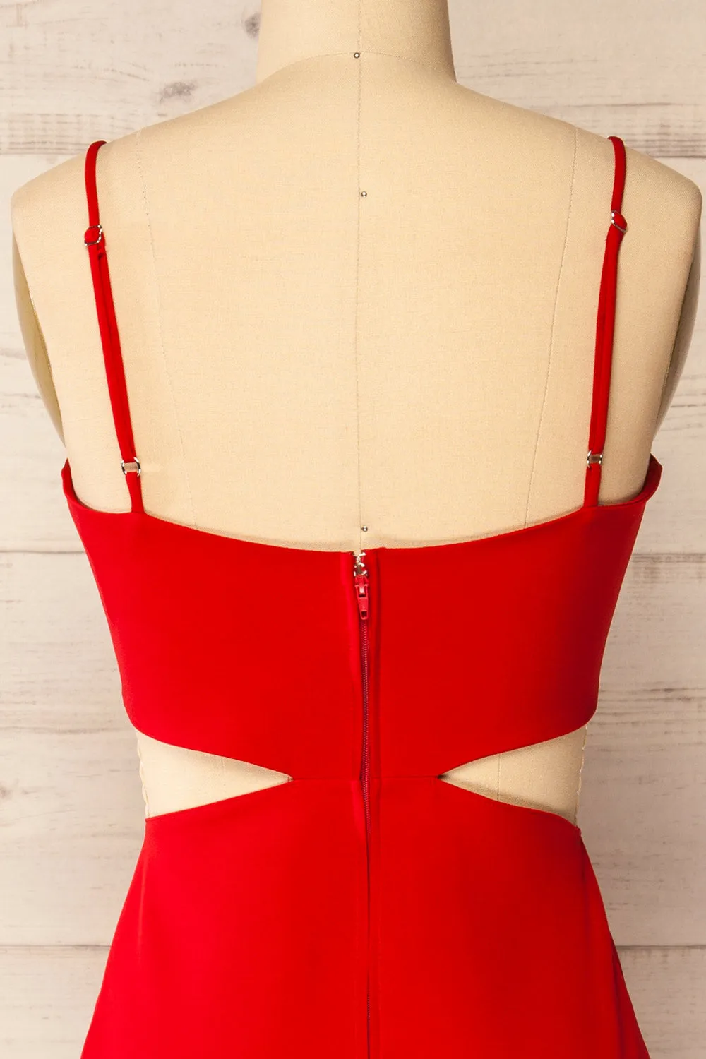 Komia Red | Fitted Midi Dress w/ Cut-Outs