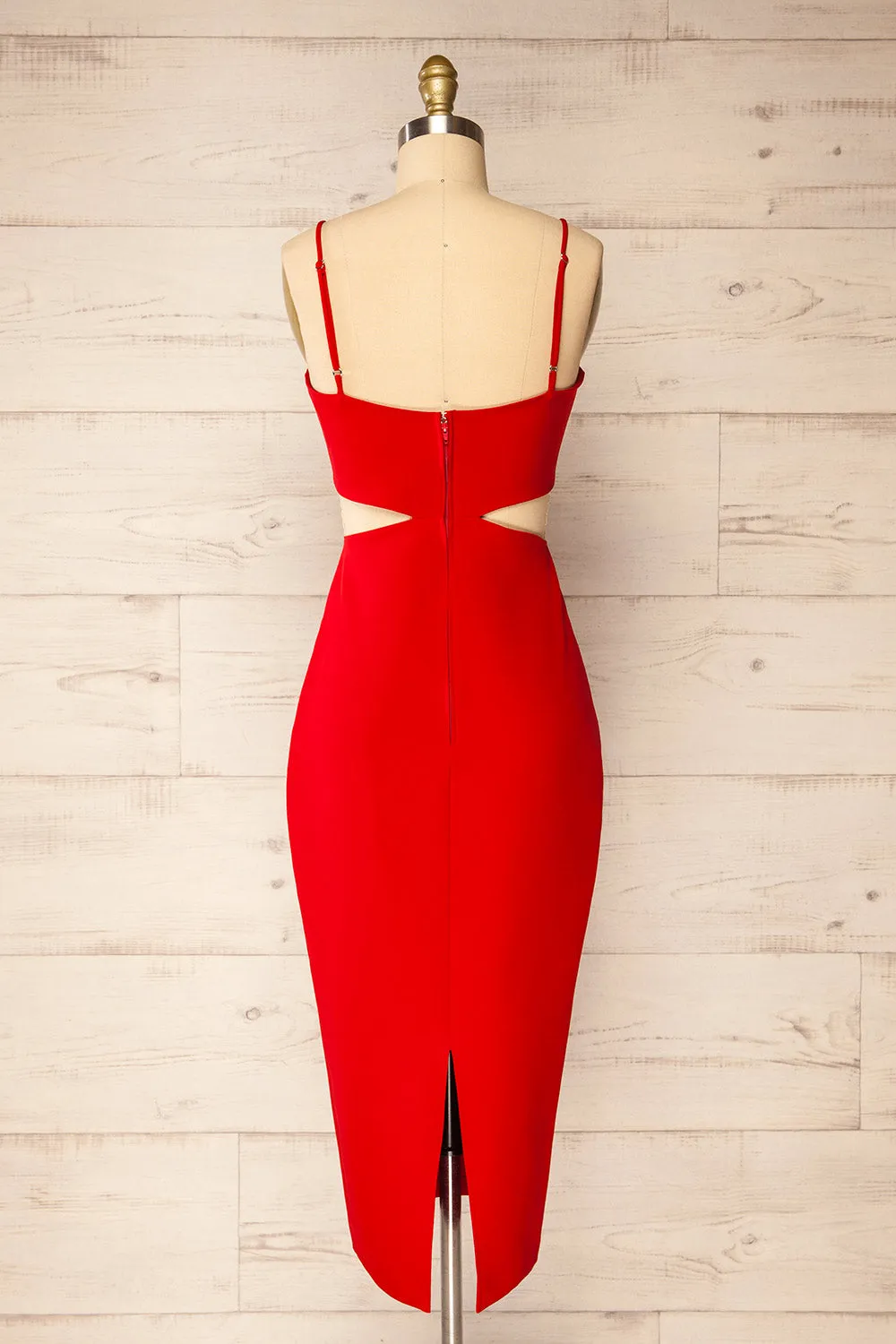 Komia Red | Fitted Midi Dress w/ Cut-Outs