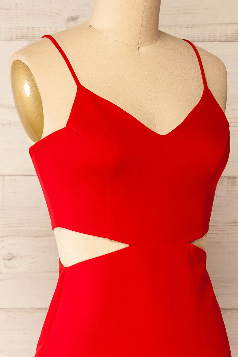 Komia Red | Fitted Midi Dress w/ Cut-Outs