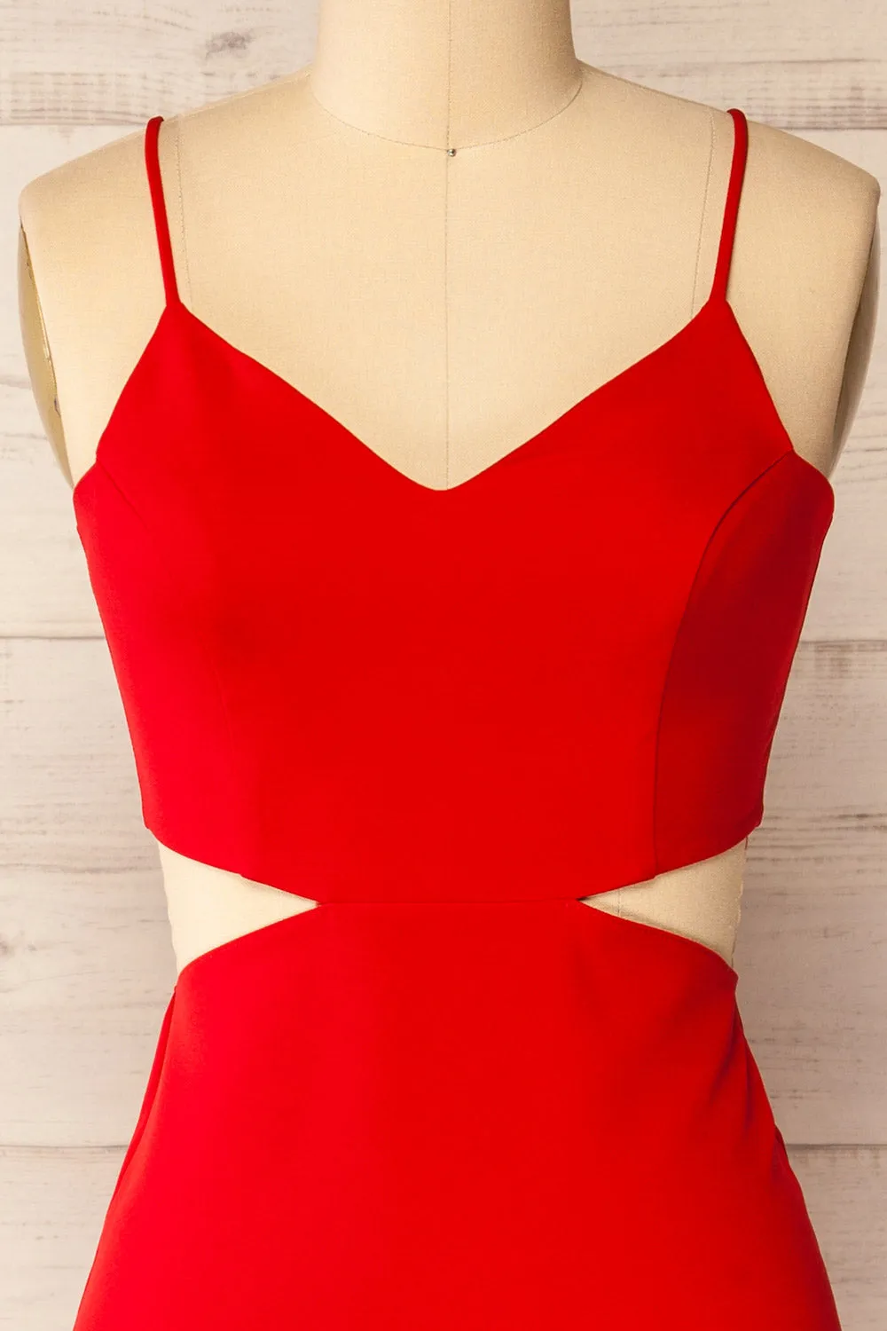 Komia Red | Fitted Midi Dress w/ Cut-Outs