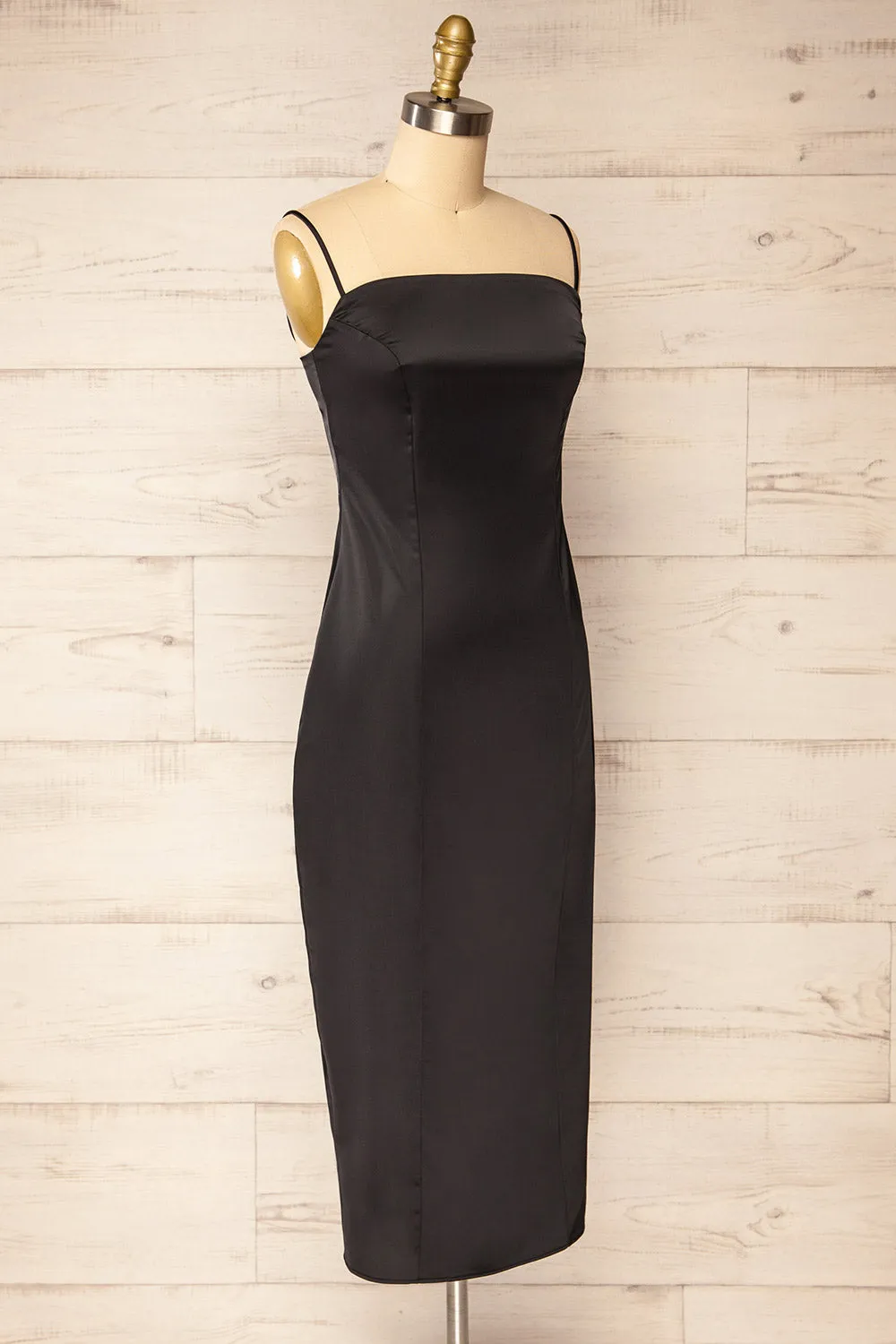 Korina Black | Fitted Satin Midi Dress