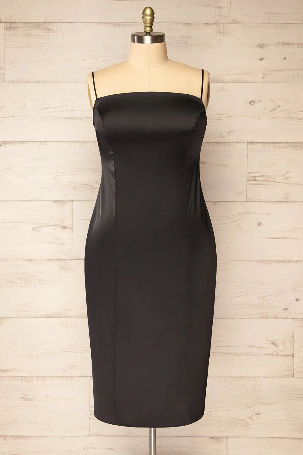 Korina Black | Fitted Satin Midi Dress