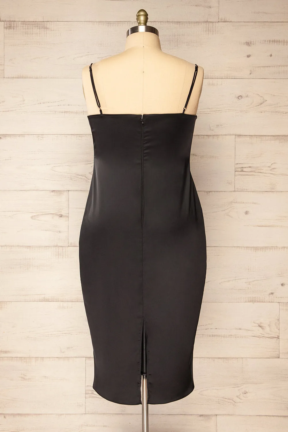 Korina Black | Fitted Satin Midi Dress