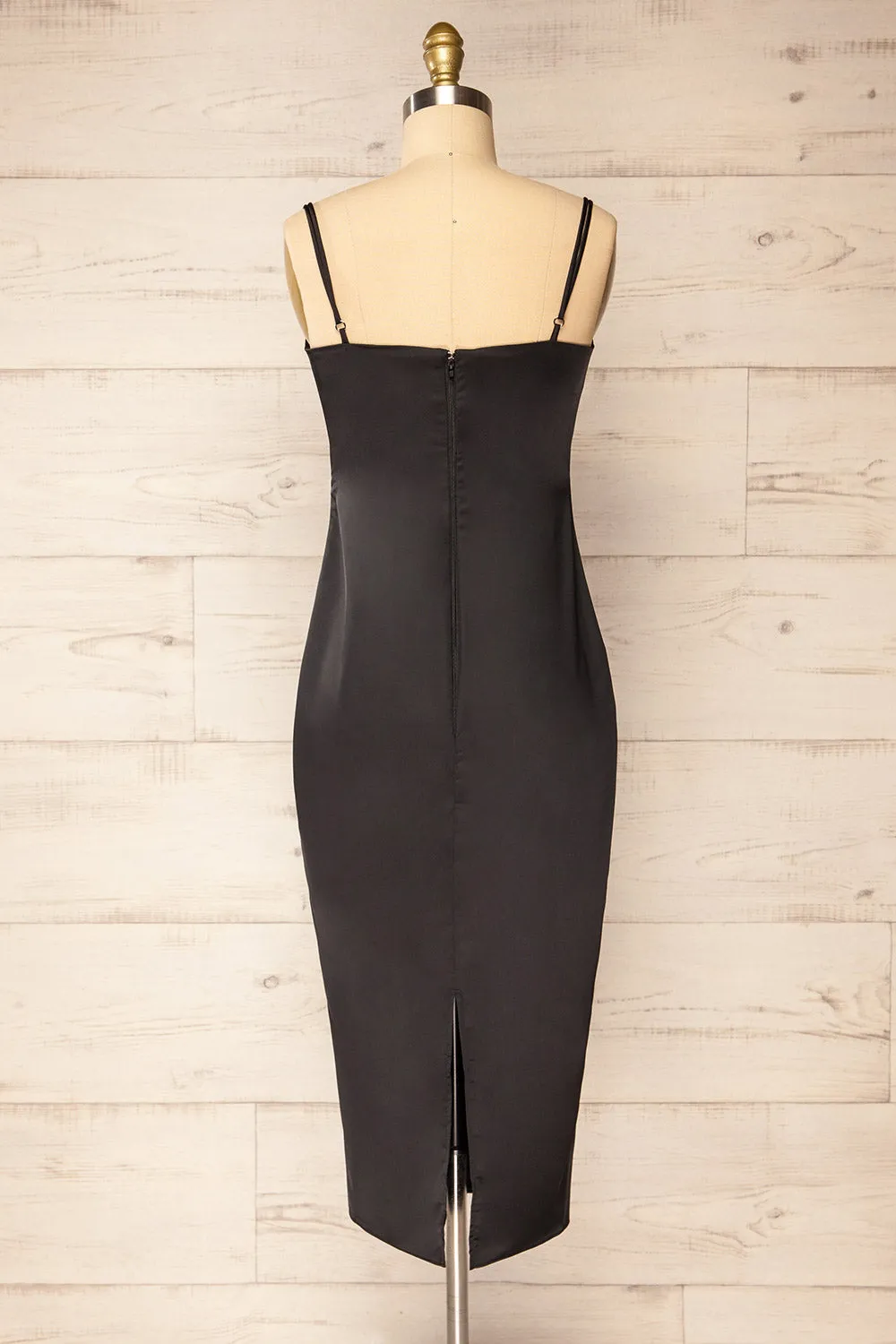 Korina Black | Fitted Satin Midi Dress